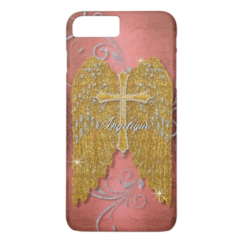 Cross w Glitter Diamond Jewel Look Angel Wings iPhone 8 Plus7 Plus Case