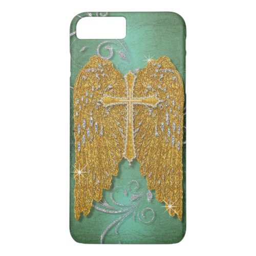 Cross w Glitter Diamond Jewel Look Angel Wings iPhone 8 Plus7 Plus Case