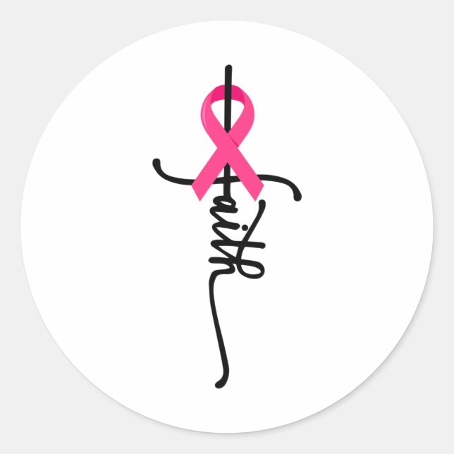 Cross Warrior Survivor Pink Ribbon Breast Cancer 2 Classic Round Sticker (Front)