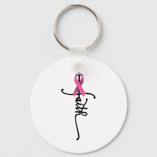 Cross Warrior Survivor Pink Ribbon Breast Cancer Keychain