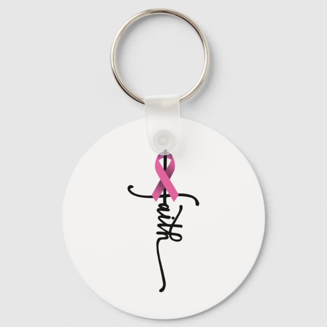 Cross Warrior Survivor Pink Ribbon Breast Cancer  Keychain (Front)