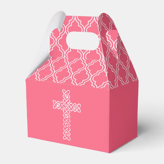 Cross | Watermelon Pink Communion Party Favor Box (Front Side)