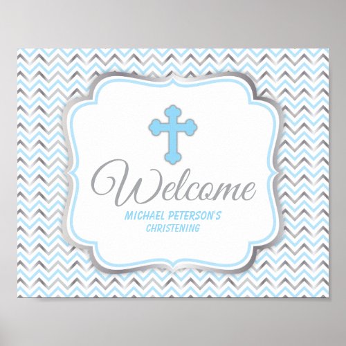 Cross Welcome Sign_Blue  Silver Poster