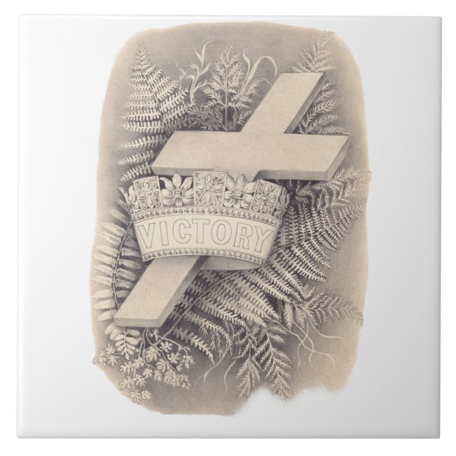 Cross with a crown and victory ceramic tile (Front)