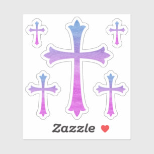 Cross with blue and purple watercolor texture sticker