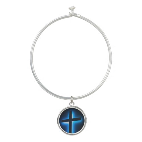 Cross with blue background bangle bracelet