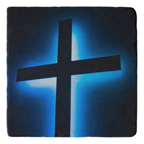 Cross with blue background trivet