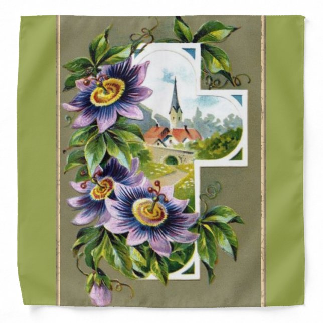 Cross With Church And Flowers Bandana (Front)