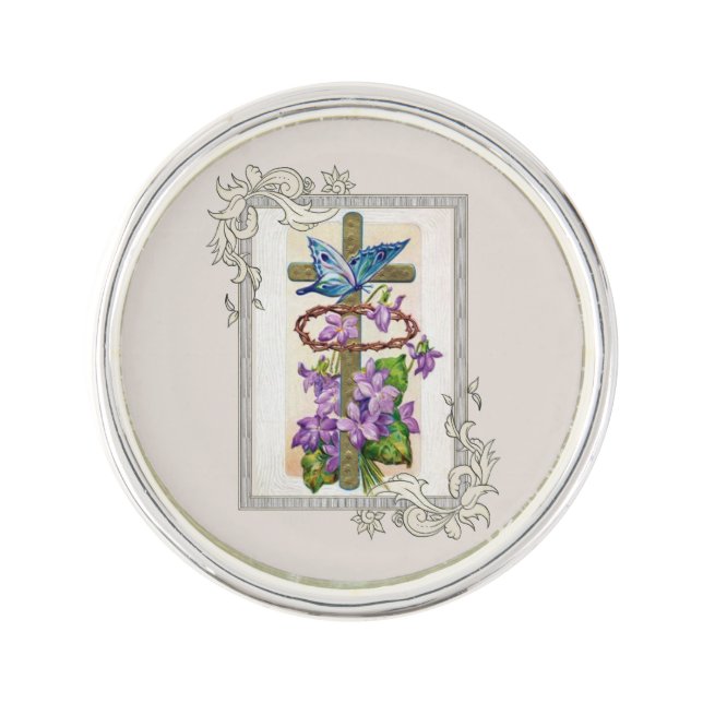 Cross With Crown Of Thorns Pin (Front)