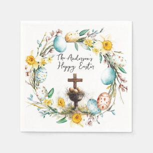 Cross with decorative eggs I floral Easter Napkins