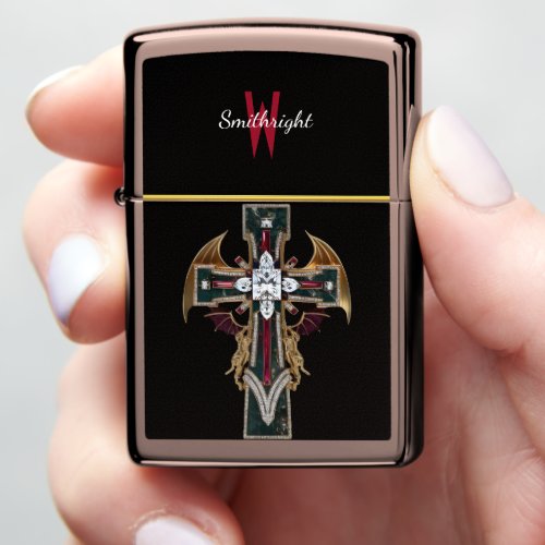 Cross With Dragon and Diamond Embellishments Zippo Lighter