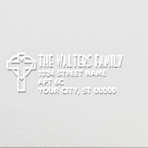 Cross with Entwined Heart Name Return Address SM Embosser