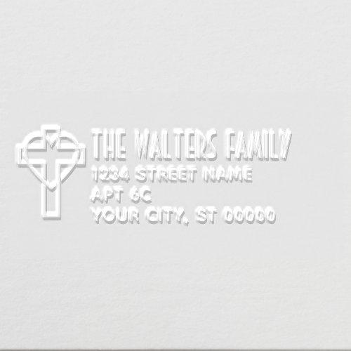 Cross with Entwined Heart Name Return Address SM Embosser