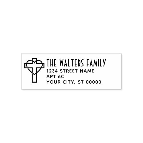 Cross with Entwined Heart Name Return Address SM Self_inking Stamp
