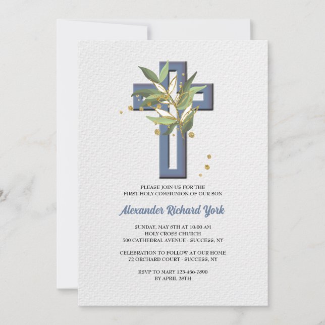 Cross With Ferns Religious Invitation (Front)