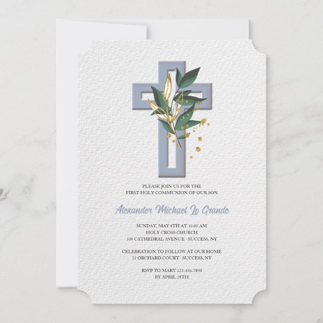 Cross With Ferns Religious Invitation 2 (Front)