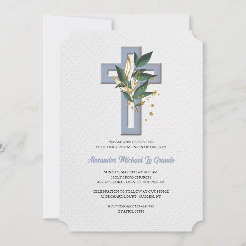 Cross With Ferns Religious Invitation 2