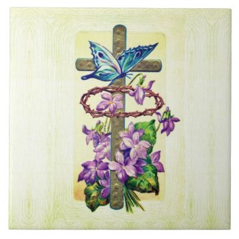 Cross With Flowers Ceramic Tile by justcrosses at Zazzle