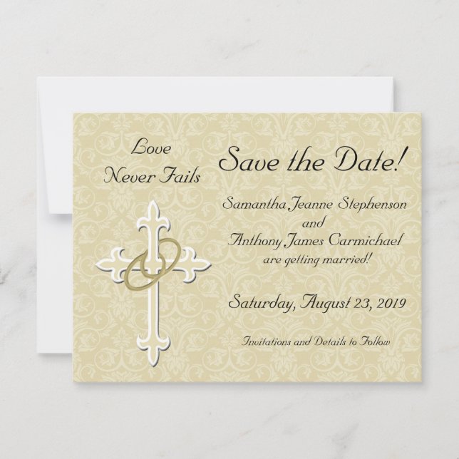 Cross with Golden Rings Save the Date Cards (Front)