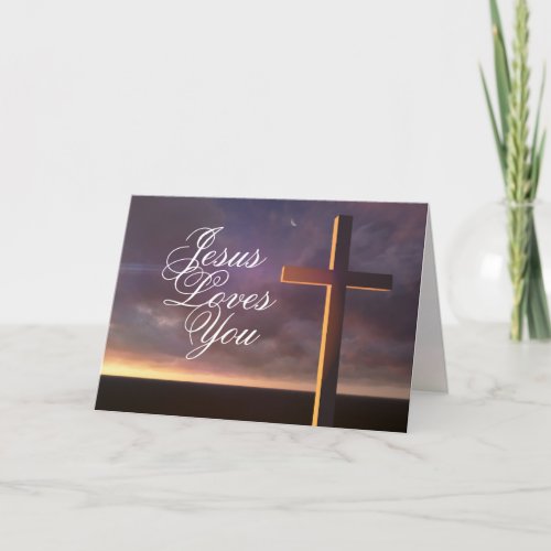 Cross with Jesus Loves You Bible Verse Card