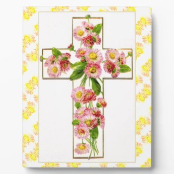 Cross With Pink Flowers Plaque by justcrosses at Zazzle