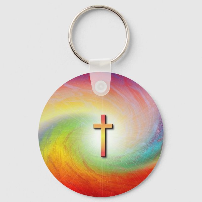 Cross with Rainbow Swirl Keychain (Front)