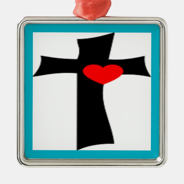 CROSS WITH RED HEART METAL ORNAMENT (Front)