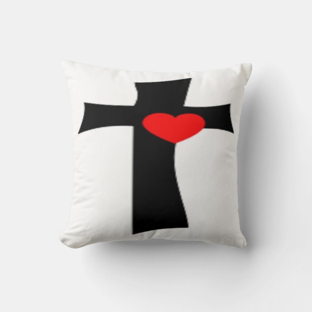 CROSS WITH RED HEART THROW PILLOW (Front)