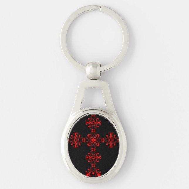 Cross with red ornament keychain (Front)