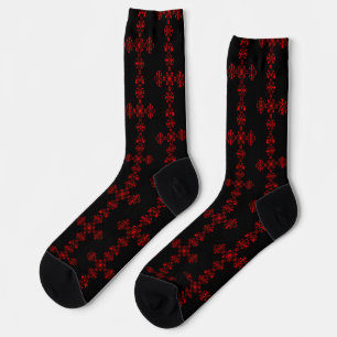 Cross With Red Ornament Sacred Decorative Art Socks