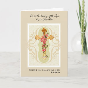 Cross with Roses Anniversary of Death Loved One Card