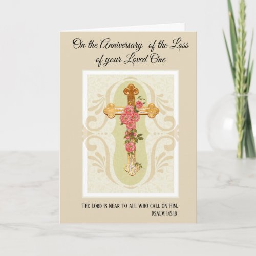 Cross with Roses Anniversary of Death Loved One Card