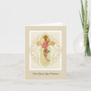 Cross with Roses Christian Condolence Thank You Card