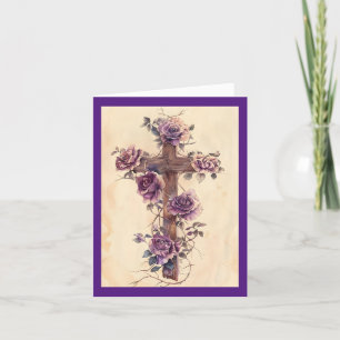 Cross With Roses Holiday Card