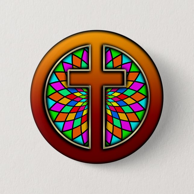CROSS WITH STAINED GLASS PINBACK BUTTON (Front)