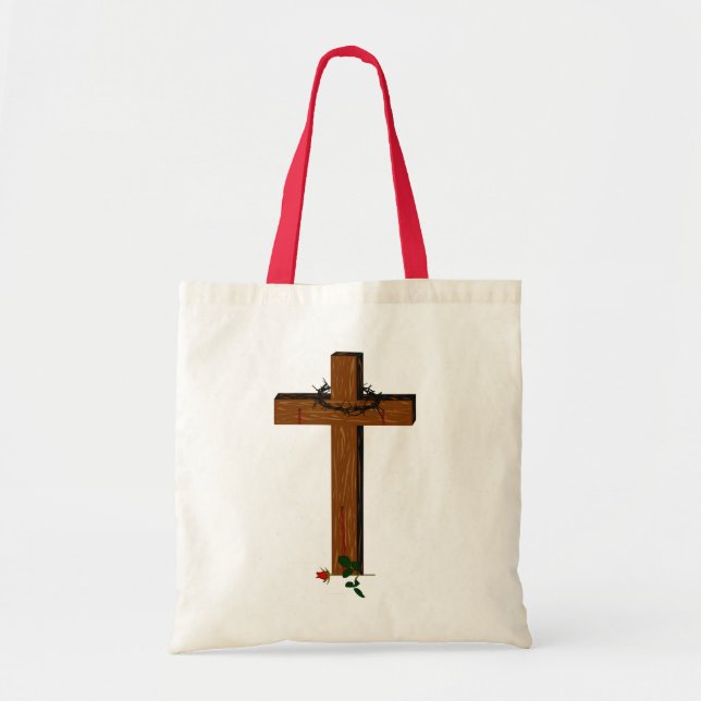 Cross With Thorn Wreath  And A Rose Tote Bag (Front)