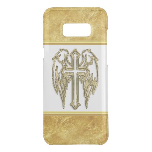 Cross with wings and white and gold foil design uncommon samsung galaxy s8 case