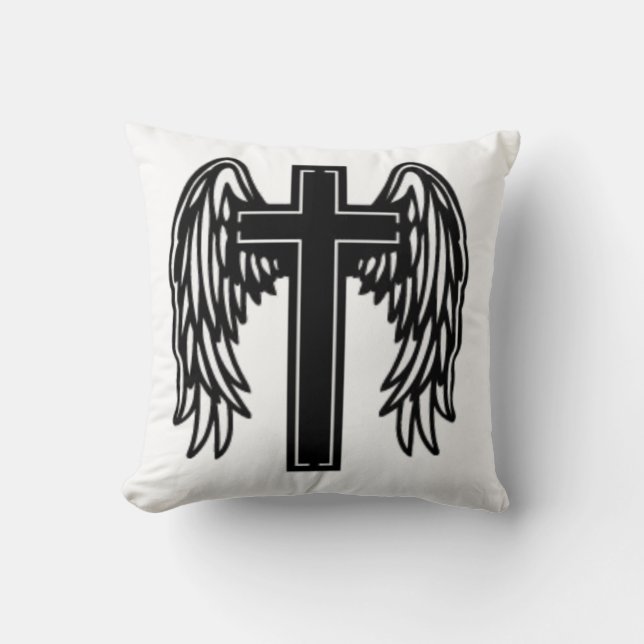 Cross with wings  throw pillow (Front)