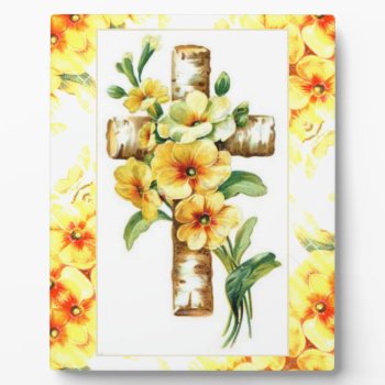 Cross With Yellow Flowers Plaque by justcrosses at Zazzle