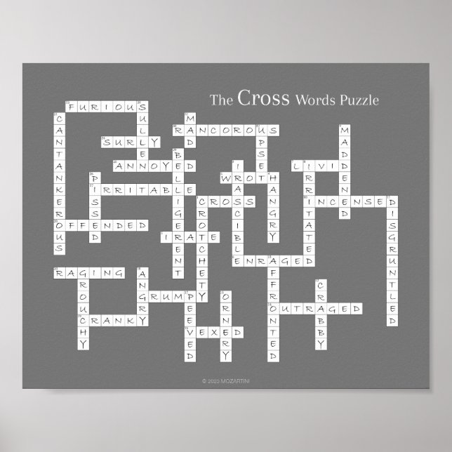 Cross Words Puzzle Grumpy Humor Grey Poster (Front)