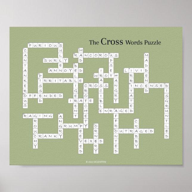 Cross Words Puzzle Grumpy Humor Olive Poster (Front)