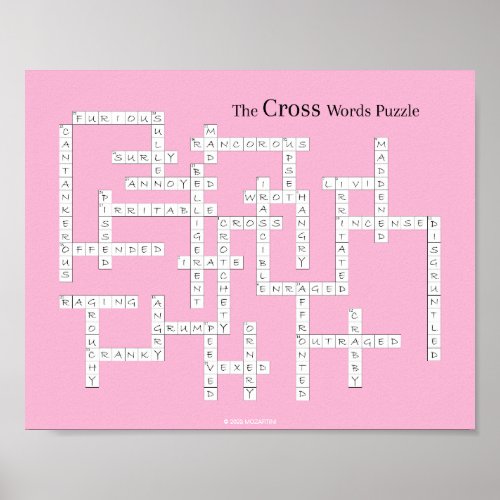 Cross Words Puzzle Grumpy Humor Pink Poster