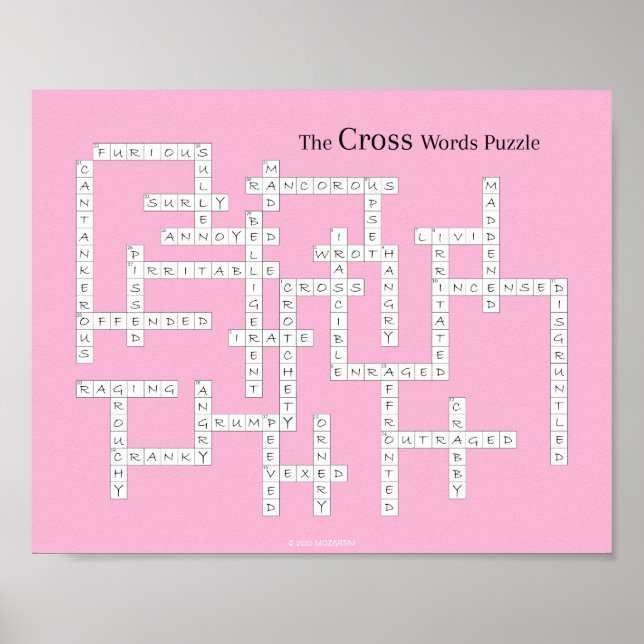 Cross Words Puzzle Grumpy Humor Pink Poster (Front)