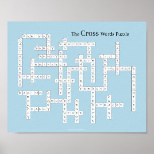 Cross Words Puzzle Grumpy Vocabulary Humor Blue Poster