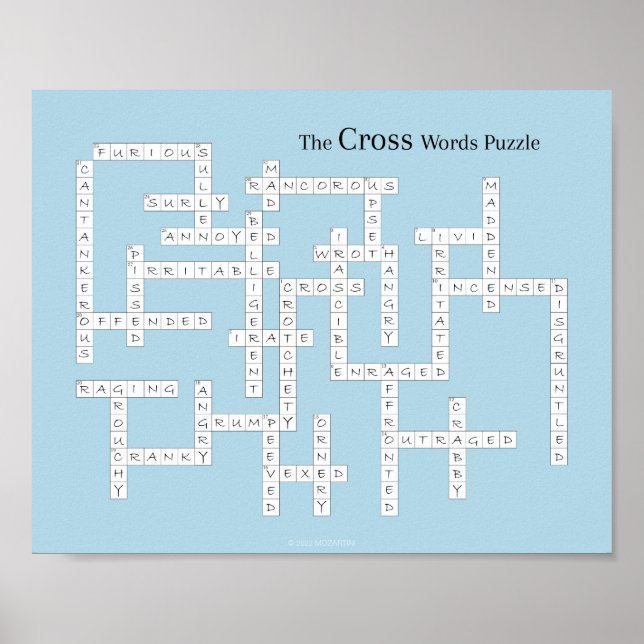 Cross Words Puzzle Grumpy Vocabulary Humor Blue Poster (Front)