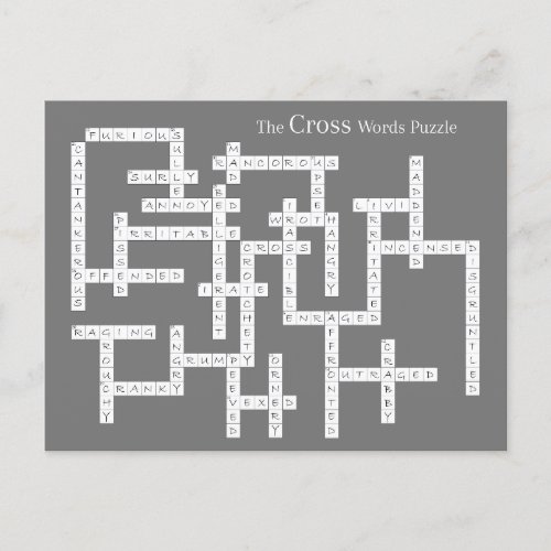 Cross Words Puzzle Semantics Humor Grey Postcard