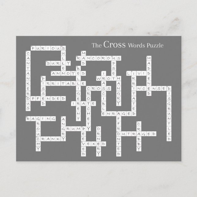 Cross Words Puzzle Semantics Humor Grey Postcard (Front)