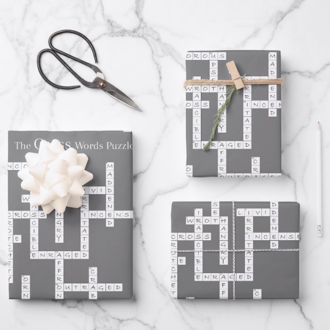 Cross Words Puzzle Semantics Humor Grey Wrapping Paper Sheets (Front)