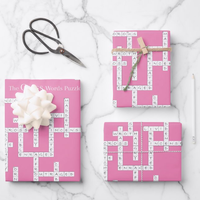 Cross Words Puzzle Semantics Humor Pink Wrapping Paper Sheets (Front)
