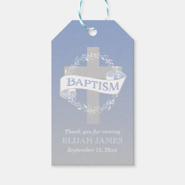 Cross Wreath Berries Baby Boy Baptism Gift Tags Zazzle Com